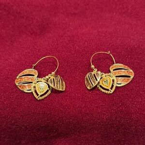 Berebi Elegant Gold and Pink Heart Earrings